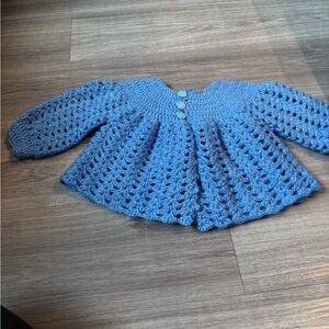 Handmade Blue Crochet Cardigan - fits approximate 2-4t